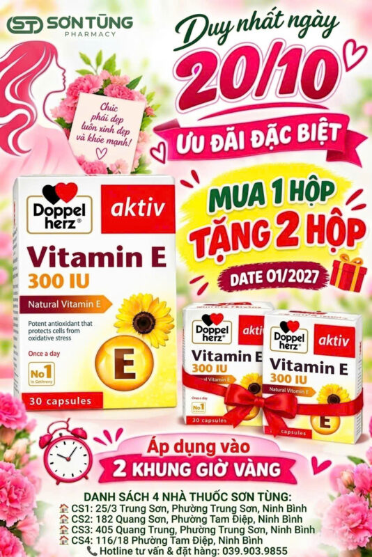 ƯU ĐÃI 20/10 – MUA 1 HỘP VITAMIN E TẶNG NGAY 2 HỘP